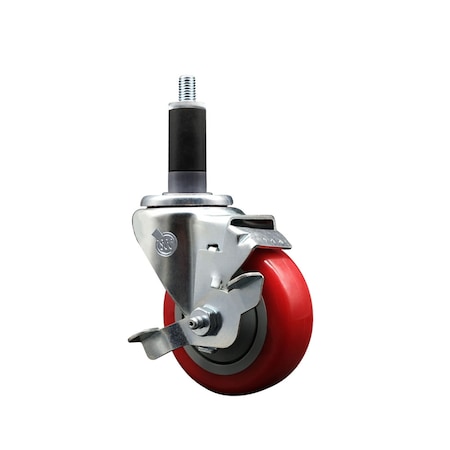 Service Caster 3.5'' SS Red Poly Swivel 1-1/8'' Expanding Stem Caster with Brake SCC-SSEX20S3514-PPUB-RED-TLB-118